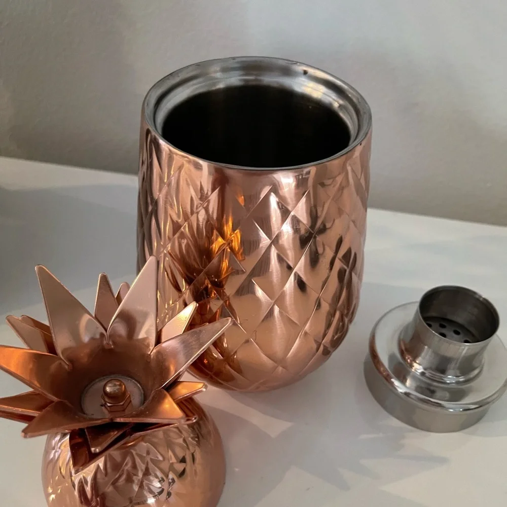 COPY - Pier 1 imports 22 oz Copper/metal Pineapple Cocktail Shaker & mugs
